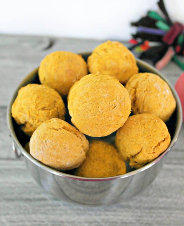 Skip the sugar-laden drive through freebie and whip up a batch of these pumpkin doggy donut holes hypoallergenic dog treats for your pooch!